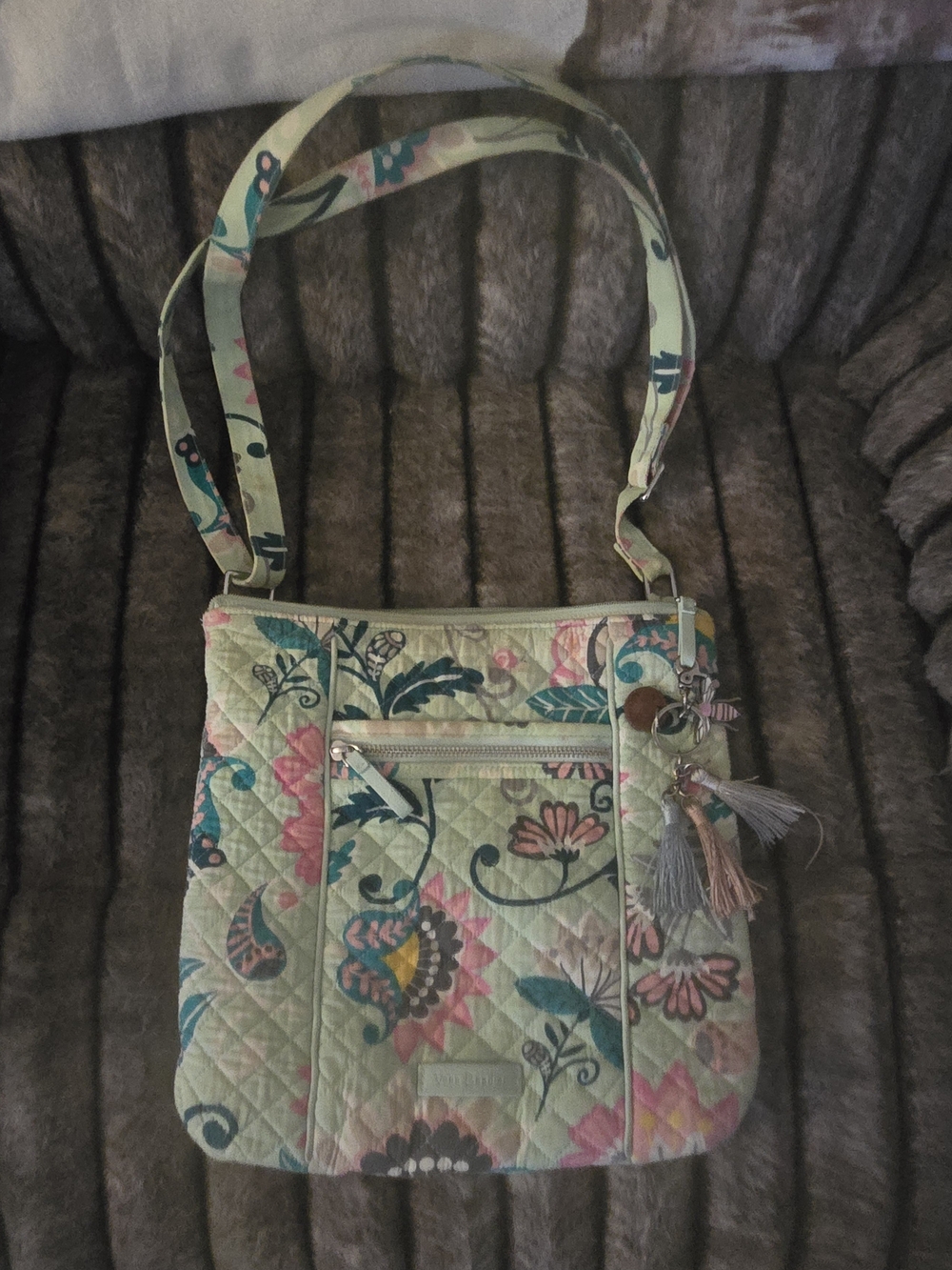 Vera Bradley Mint Floral Quilted Crossbody with Tassel Charm